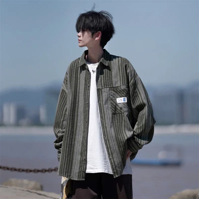 [OIMG] Camera Photo Winter New Large Striped Long Sleeve Shirt Coat