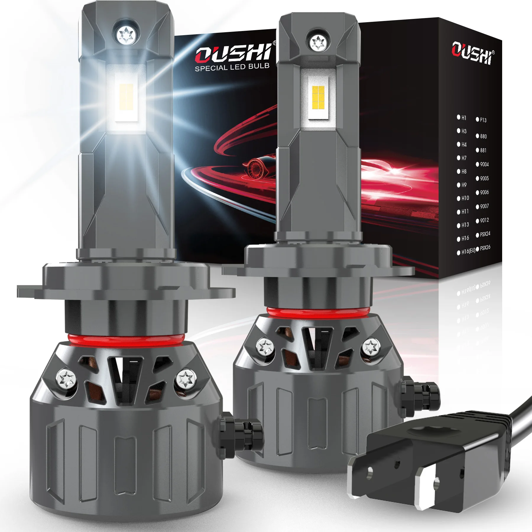 OUSHI 1 Paar H7 H1 H3 H8 H9 H11 9005 HB3 9006 HB4 9012 Hir2 Auto-LED-Scheinwerferlampe H4 9003 HB2 High Low Beam 55 W 40000Lm Super