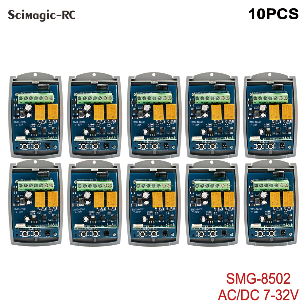 

1-10pcs 2CH Momentary Toggle Latched 433 mhz Universal Garage Door Receiver AC DC 7-32V 85-250V Controller Gate Door Opener