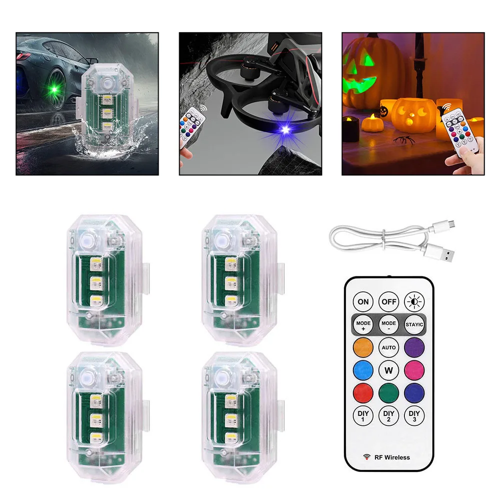 Remote Controlled Multi Color Wireless LED Strobe Lights 4PCS Rechargeable and Waterproof Night Lighting Solution