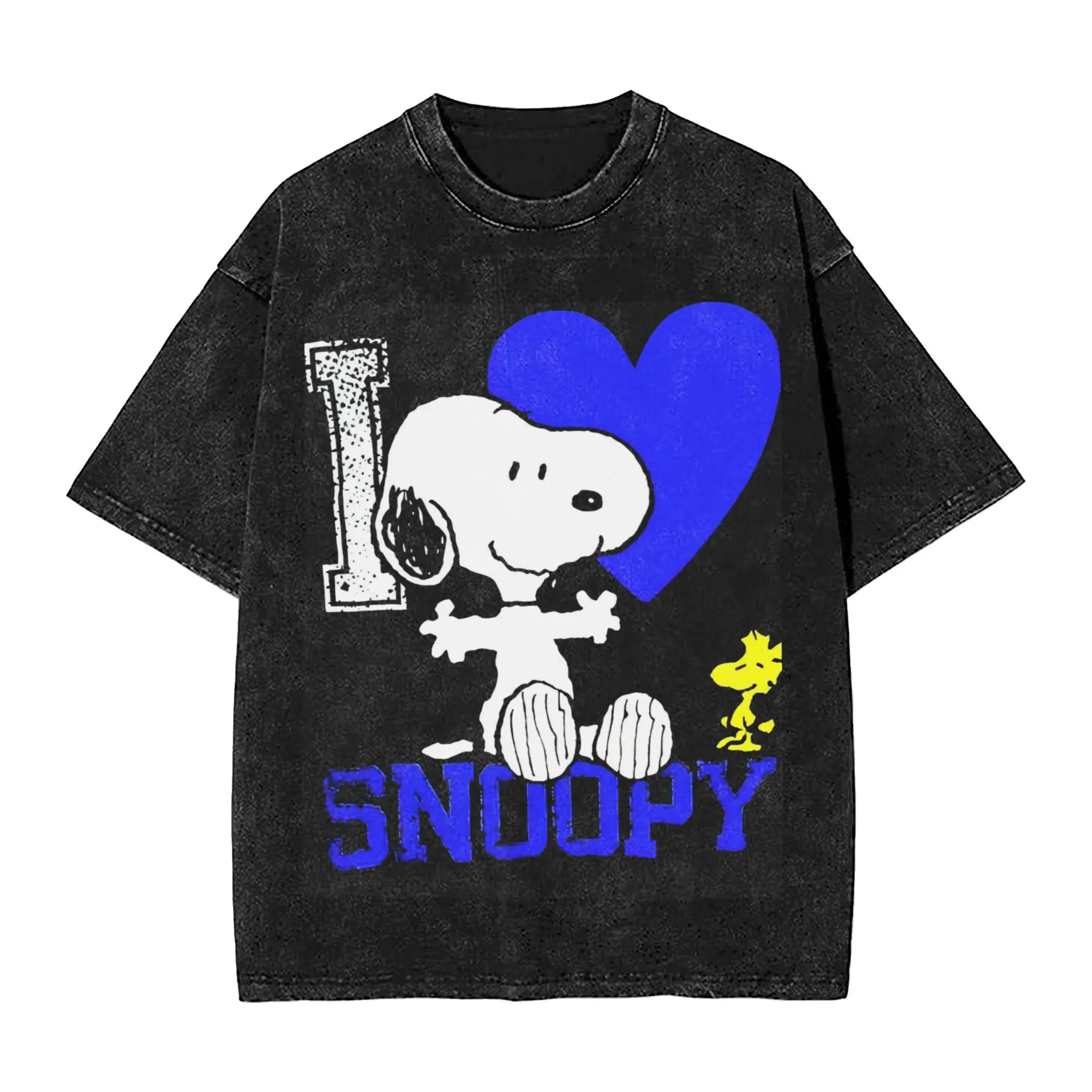 Snoopy Peanuts Washed T Shirts Streetwear Hip Hop Vintage T-Shirts  Tees Men Women Short Sleeve Harajuku