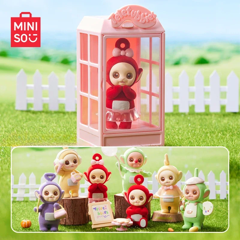 MINISO pudełko z niespodzianką teletubisie sklepowe okno seria lalka Model Kawaii ozdoby dekoracja stołu prezent urodzinowy zabawki dla dzieci