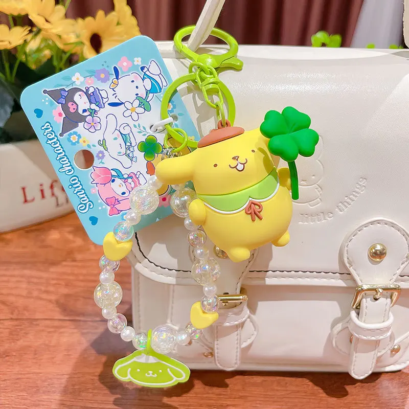 Sanrio Cartoon Animal Kuromi Pompom Purin Cinnamoroll Melody Pachacoo Pendant Keychain Key Ring Action Figure Model Toy Gifts
