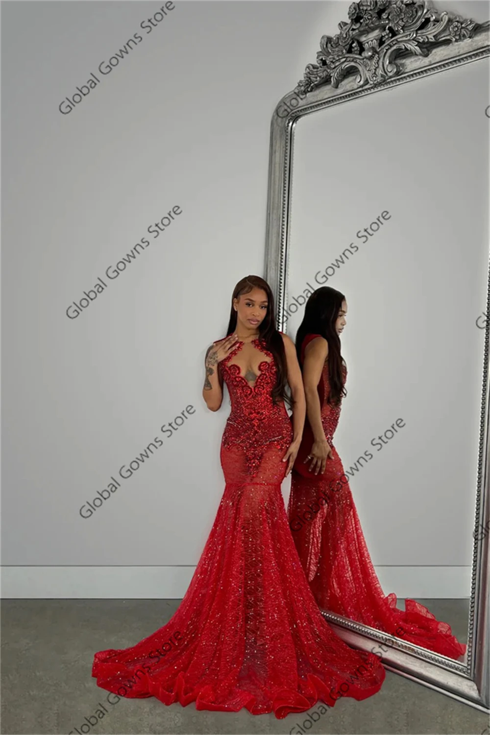 Customized Red Prom Dresses 2025 See Through Rhinestone Party Gowns Sequin Homecoming Dress Back Girls Vestidos De Gala