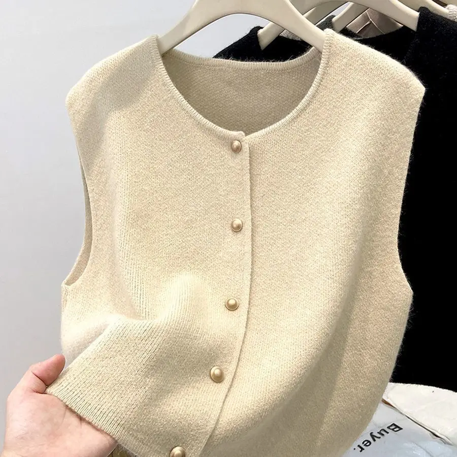 

Casual Stacked Crew Neck Cardigan Vest Women's Winter Sweater Jacket Knitted Vest Top