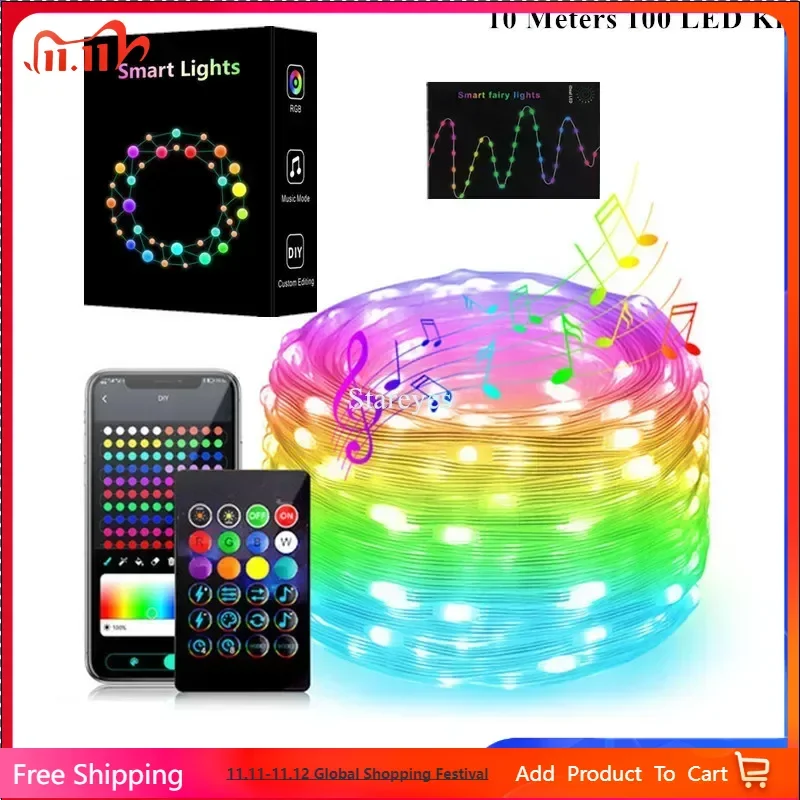 

Smart RGB LED String Lights 5m/10m/15m/20m USB DC5V IP65 Waterproof WS2812B IC Bluetooth APP IR Remote Control Christmas Decor