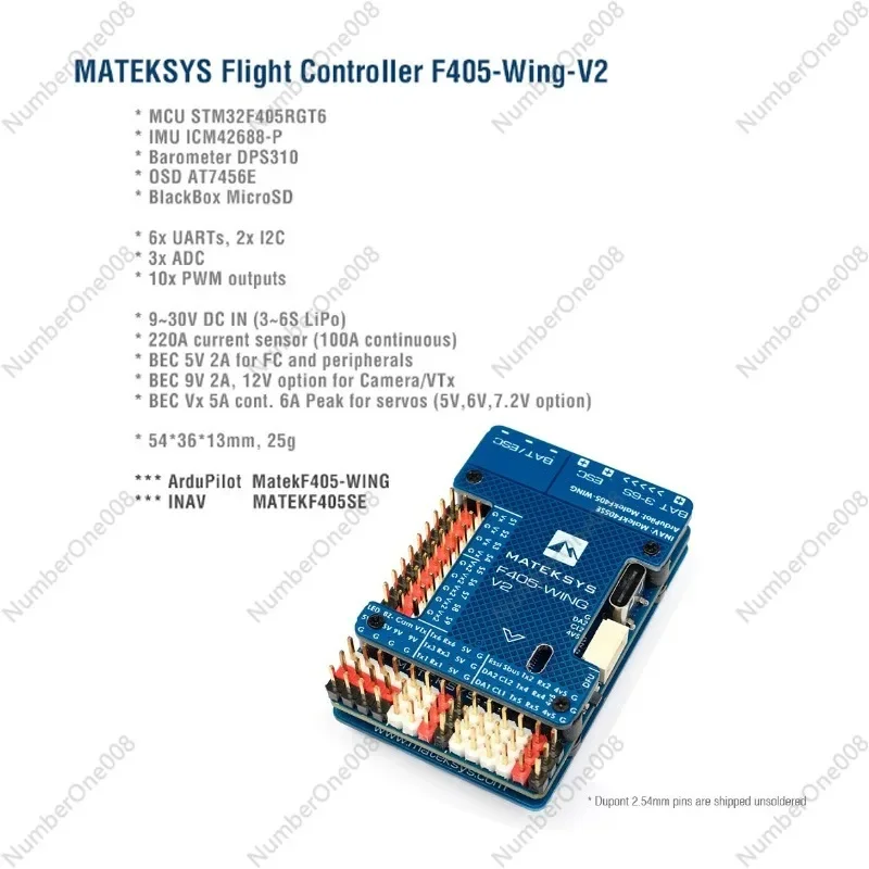 MATEK F405 WING V2 Flight Controller 3~6S Barometric Pressure OSD Black Box for RC Model
