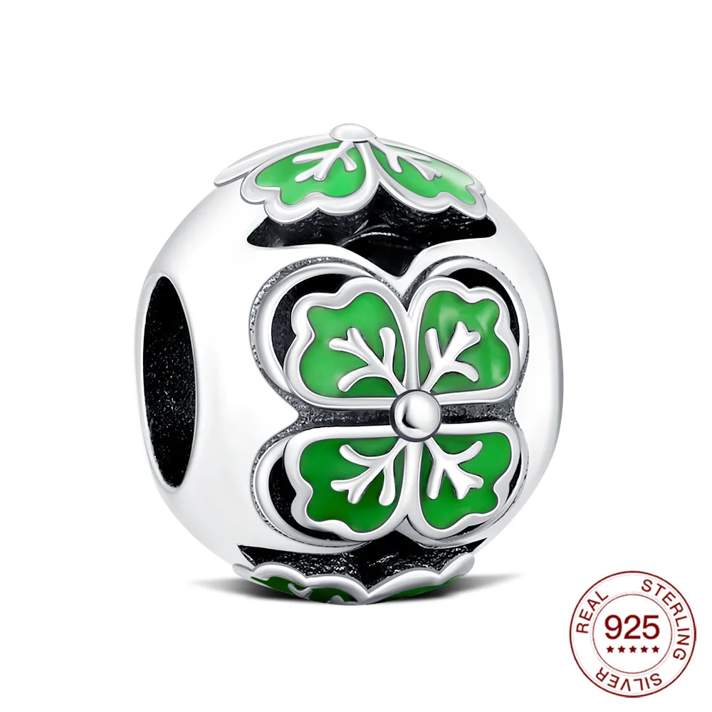 Neue Charms Original Vierblättriges Kleeblatt Perle S925 Sterling Silber Bead Fit Armbänder Diy Für Frauen Edlen Schmuck Liebe geschenk