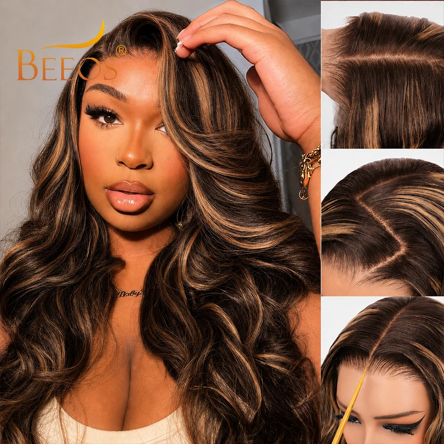 250% Ultra Fitted Chocolate Brown Highlight 13x6 HD Transparent Lace Frontal Human Hair Wigs Body Wave Deep Part Melt Skins Remy