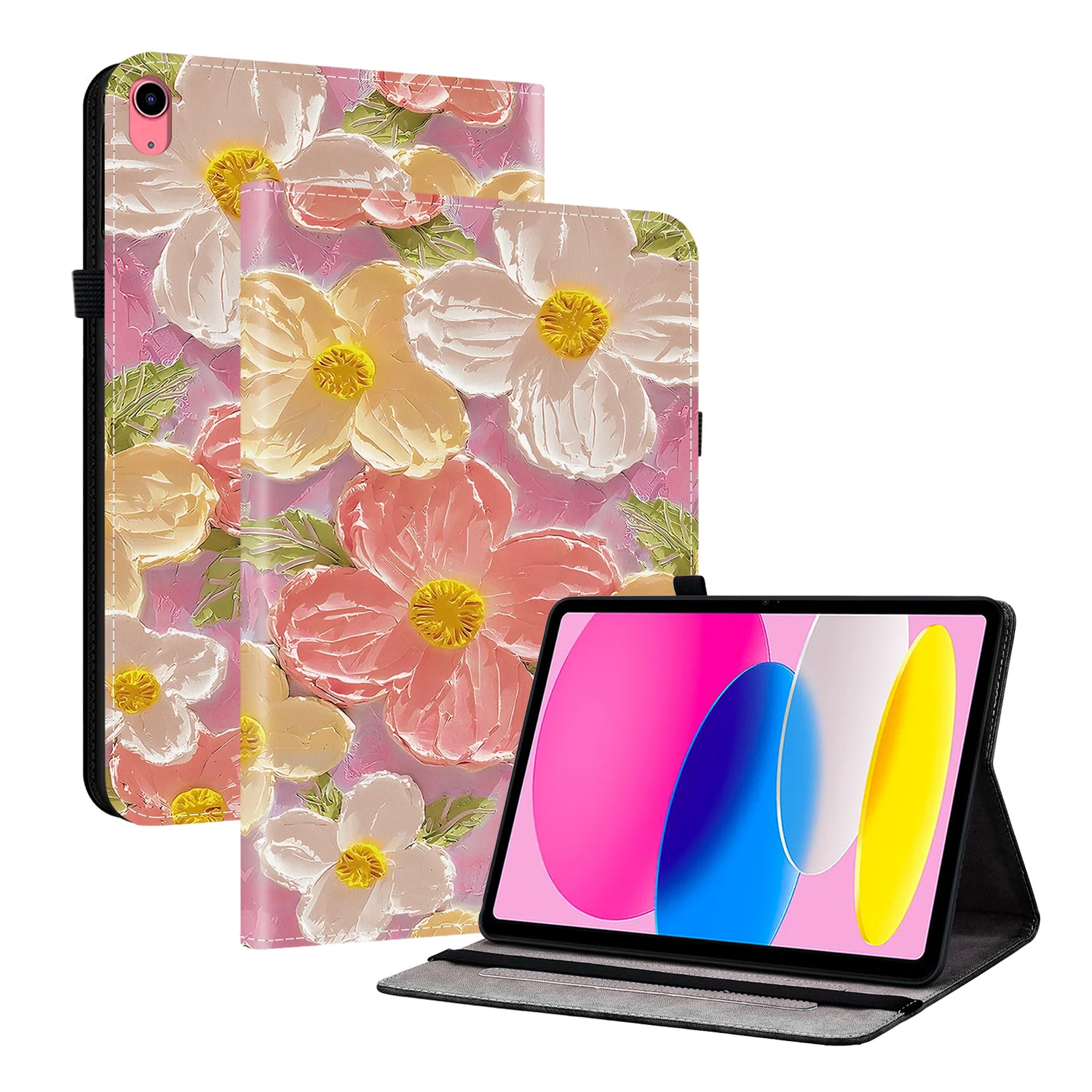 

TPU Back Case Universal for Apple iPad A16 2025 11th 10.9 2022 10th Gen Stand Luxury Painted Cover With Card Slots & Pen Holder