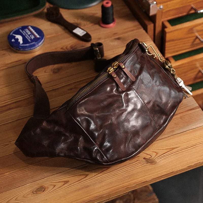 AETOO  Leather chest bag handmade Fanny Pack for men Single shoulder bag vintage plant-tanned cow leather crossbody bag