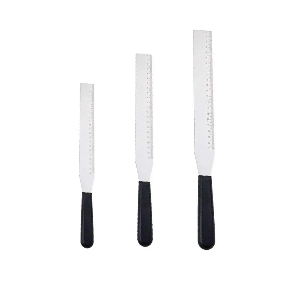 3PCS 8/10/12 in Stainless Steel Cake Cream Spatula Rust-proof with Markings Right Angle Spatula Non-slip Handle