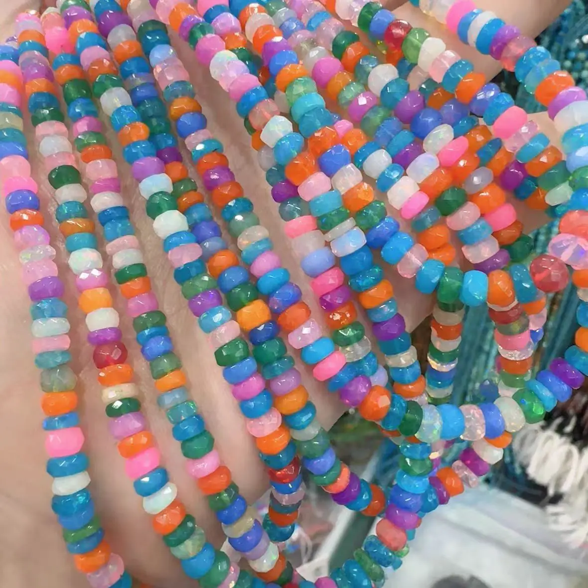 

Opal roundelle faceted multicolor 3-4mm nature for DIY making jewelry necklace 38cm FPPJ wholesale loose beads