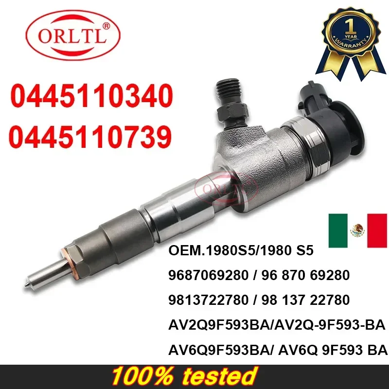0445110340 9687069280 1980S5 Дизельная топливная форсунка 0445110739 для Ford Peugeot Citroen Fiat 1.6 TDCI HDI AV2Q9F593BA AV6Q9F593BA