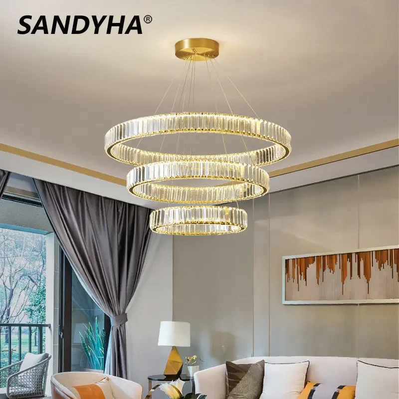 

SANDYHA Modern Luxury Chandelier Creative Circular Crystal Pendant Light Living Bedroom Dining Room Hall Apartment Hanging Lamp