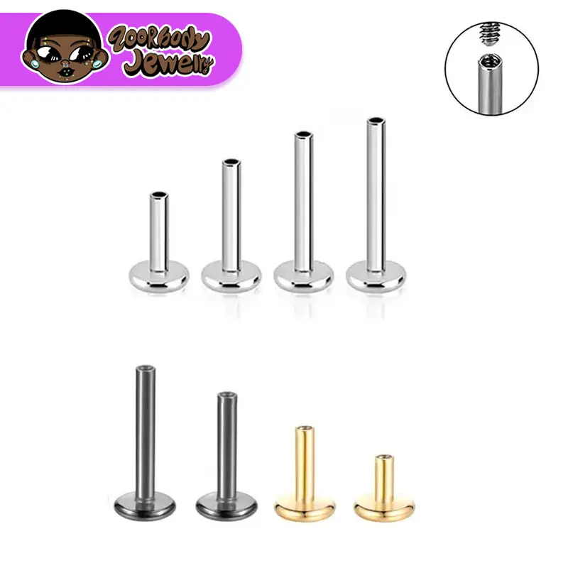 10PCS G23 Titanium Labret 14G 16G 18G Rod Internal Thread Plug Septum Ear Lips Nose Piercing Tragus Body Jewelry Accessories