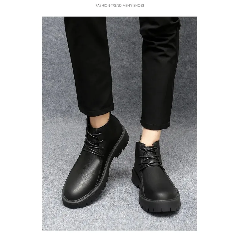 

Handcrfted Man Leather Casual Shoes Natural Calf Leather Retro Ankle Boots Men Round-toe Motor-cycle Boots Vintage Outdoor Shoes