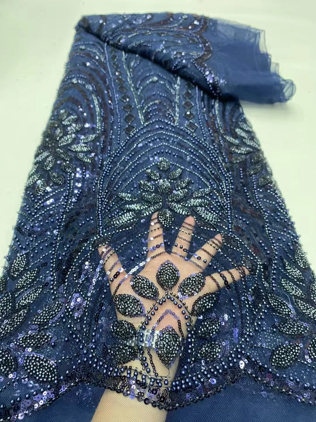 Hochwertiger afrikanischer nigerianischer Tüll-Spitzenstoff, 2025, französischer Netz-Pailletten-Perlenstoff, Nähen, Stickerei, Spitze für Kleider, 5 Yards