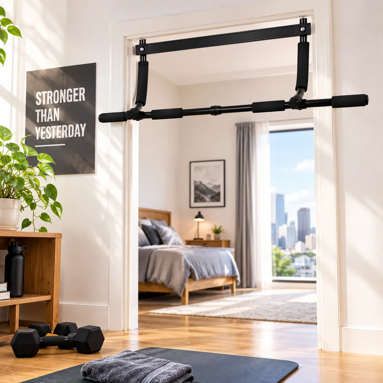 Space-Saving Wall-Mounted Pull-Up Bar With Multiple Grip Positions And Sturdy Construction