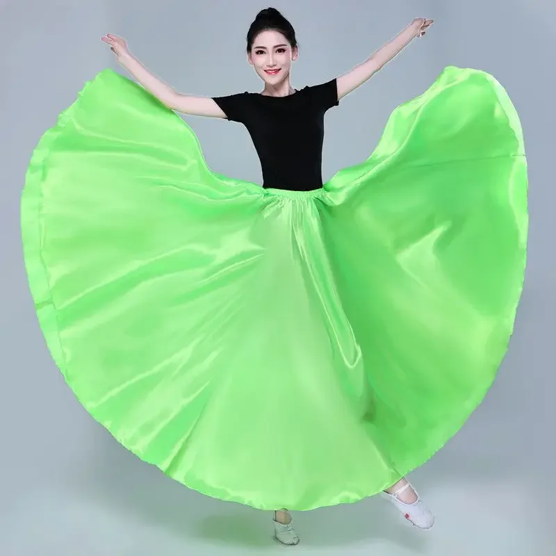 Belly Dance Women Long Skirts female Solid Dance Skirt 360 Degree Satin Skirt