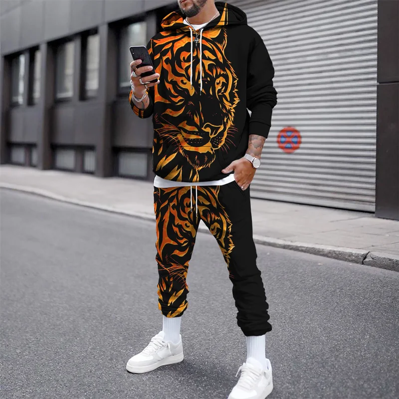 2023 herbst Winter Männer Mit Kapuze Sweatshirt Set 3D Drucken Tiger Jogging Anzug Sweatshirts Übergroßen Streetwear Trainingsanzug Für Männer