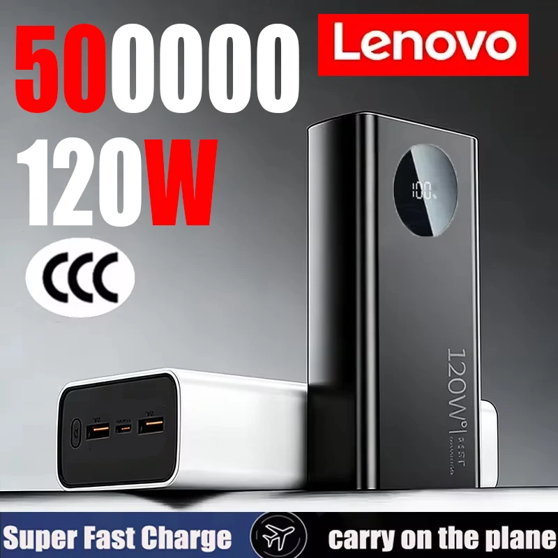 

Портативное зарядное устройство Lenovo 500000 мАч большой емкости, 120 Вт, супербыстрая зарядка, Powerbank для Xiaomi, iPhone, Samsung