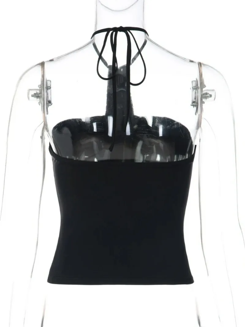 Women Sexy Halter Neck Lace-up Backless Camisoles Y2K Streetwear 2026 Summer Sequins Patchwork Folds Crop Tops Girls Slim Corset - view 6