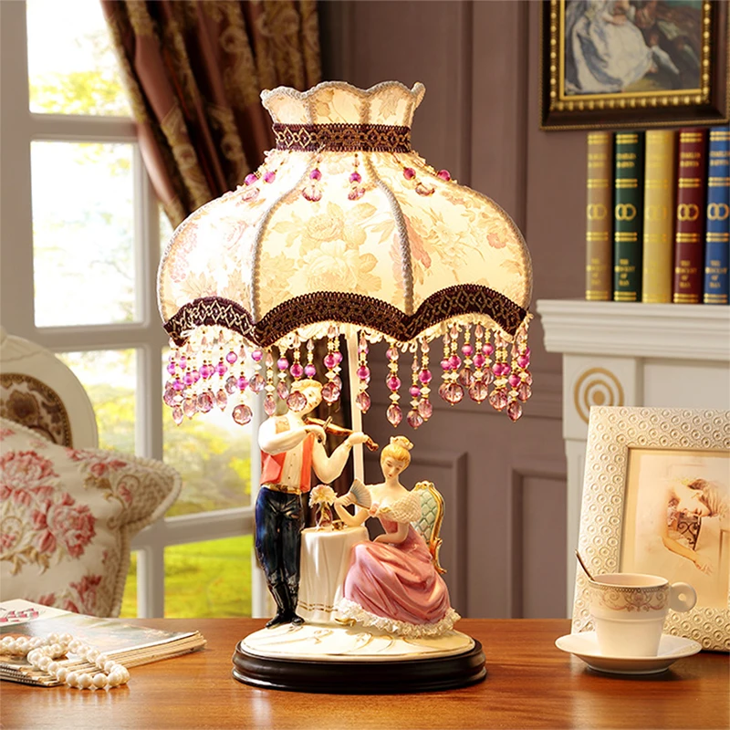 High-grade European-style Ceramic Table Lamp Living Room Bedroom Couple Playing Violin Home Character Decoration Table Lamp