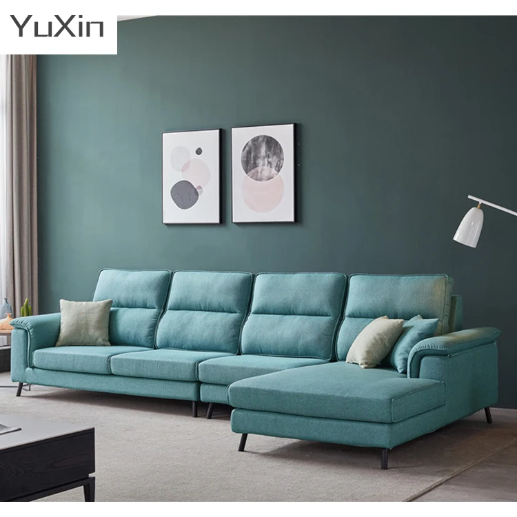 Conjunto de sofá de canto secional grande azul céu moderno estilo preguiçoso para sala de estar tecido grande design de sofá