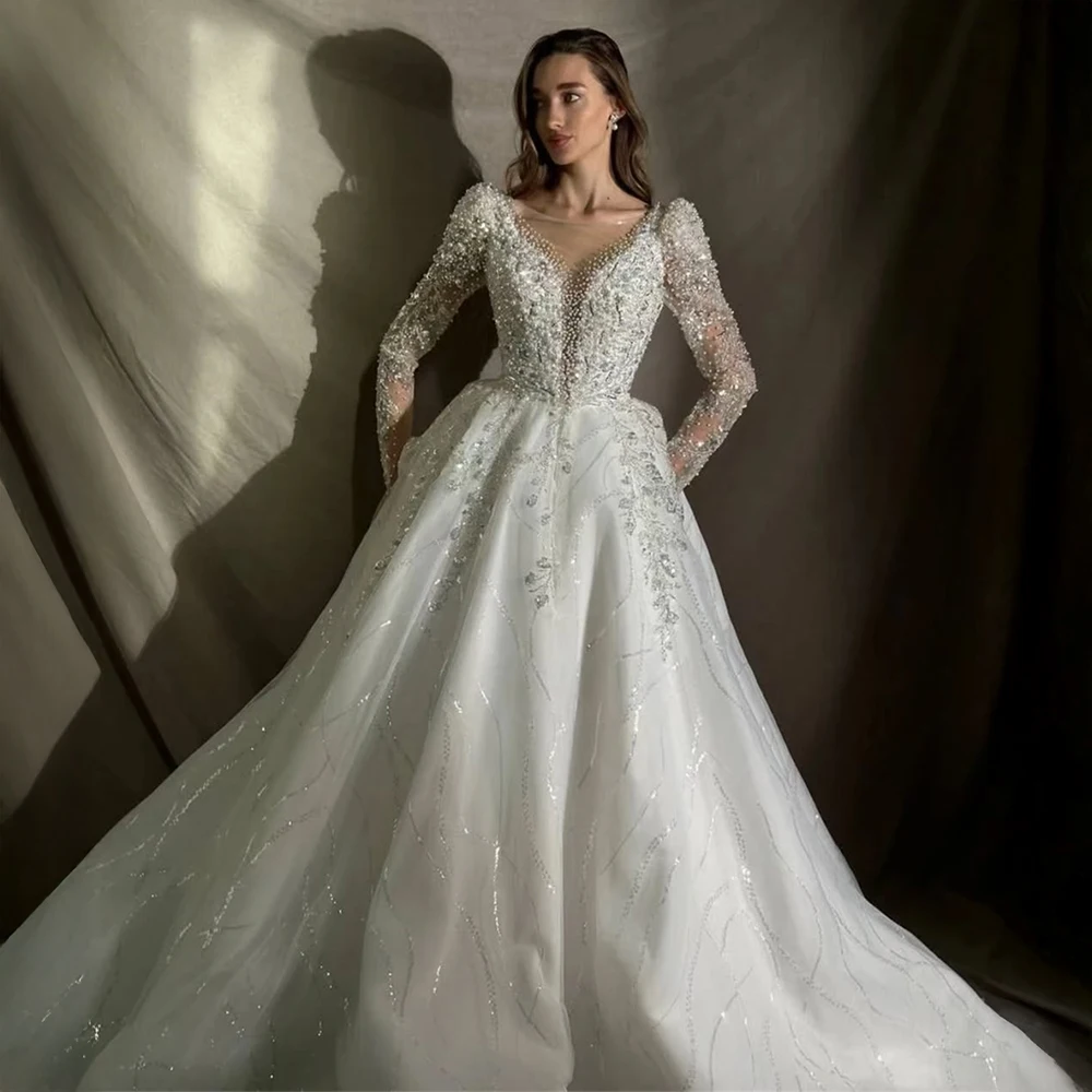 

Customized Elegant Wedding Dress with Handmade Beaded Bodice and Sparkly Organza Skirt Timeless Bridal Dress for Modern Brides