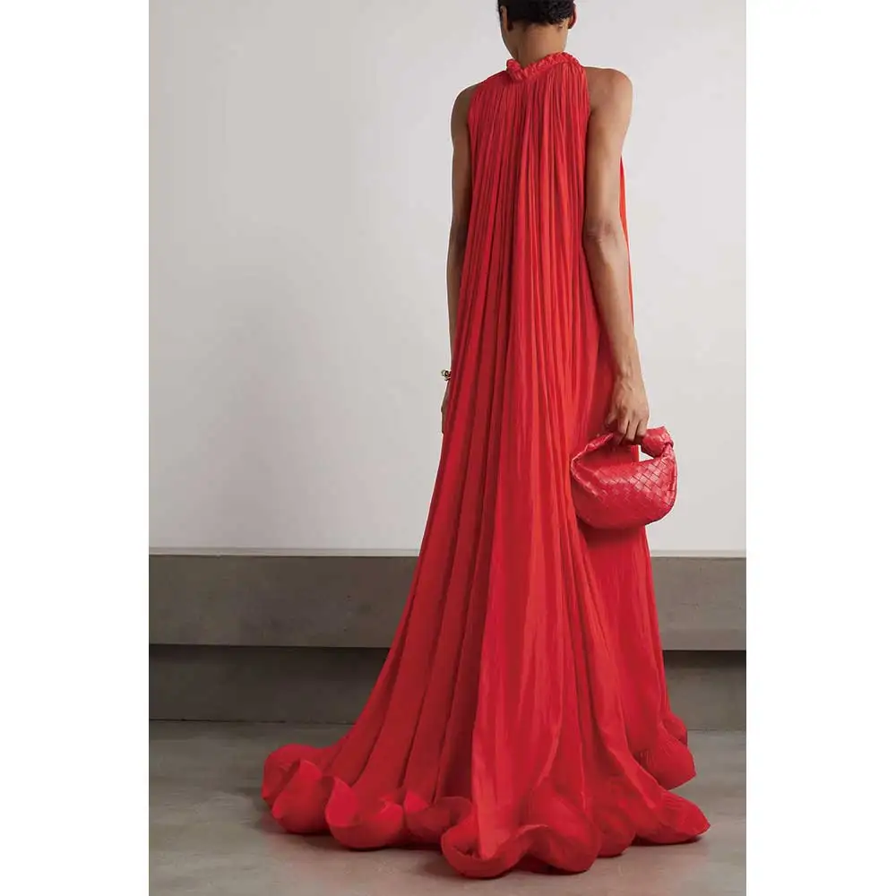 YUMDI Red Chiffon temperamento Halter Gown Special Holiday Party Dress Stage Performance abito da sera formale da salone 2023