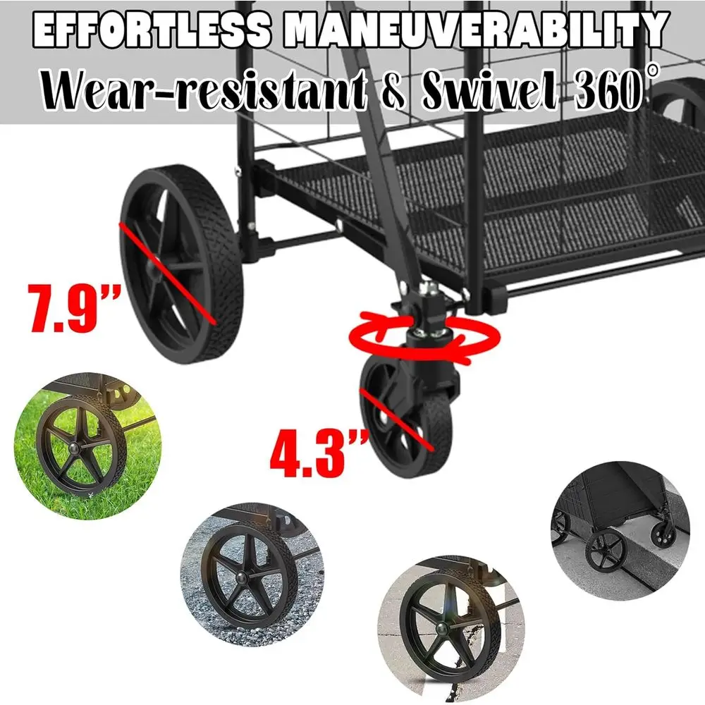 Carrinho dobrável durável com sacola impermeável, 360 °   Rodas giratórias, cestas duplas, carga de 300 libras para compras, lavanderia, camping