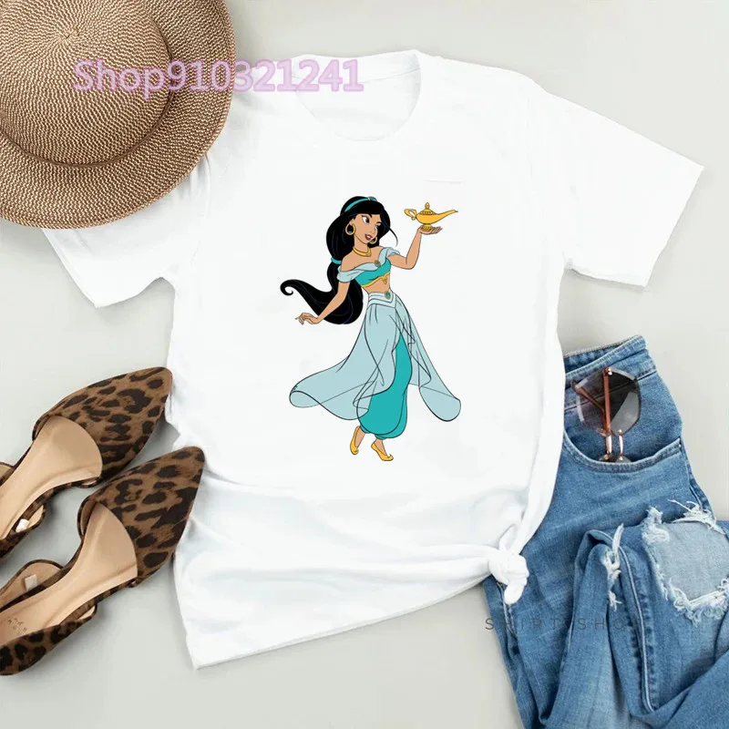 Cartoon Jasmine Princess Funny T Shirt Aladdin Aesthetics TShirt Print Casual Tee Short Sleeve Streetwear Tshirts for Women