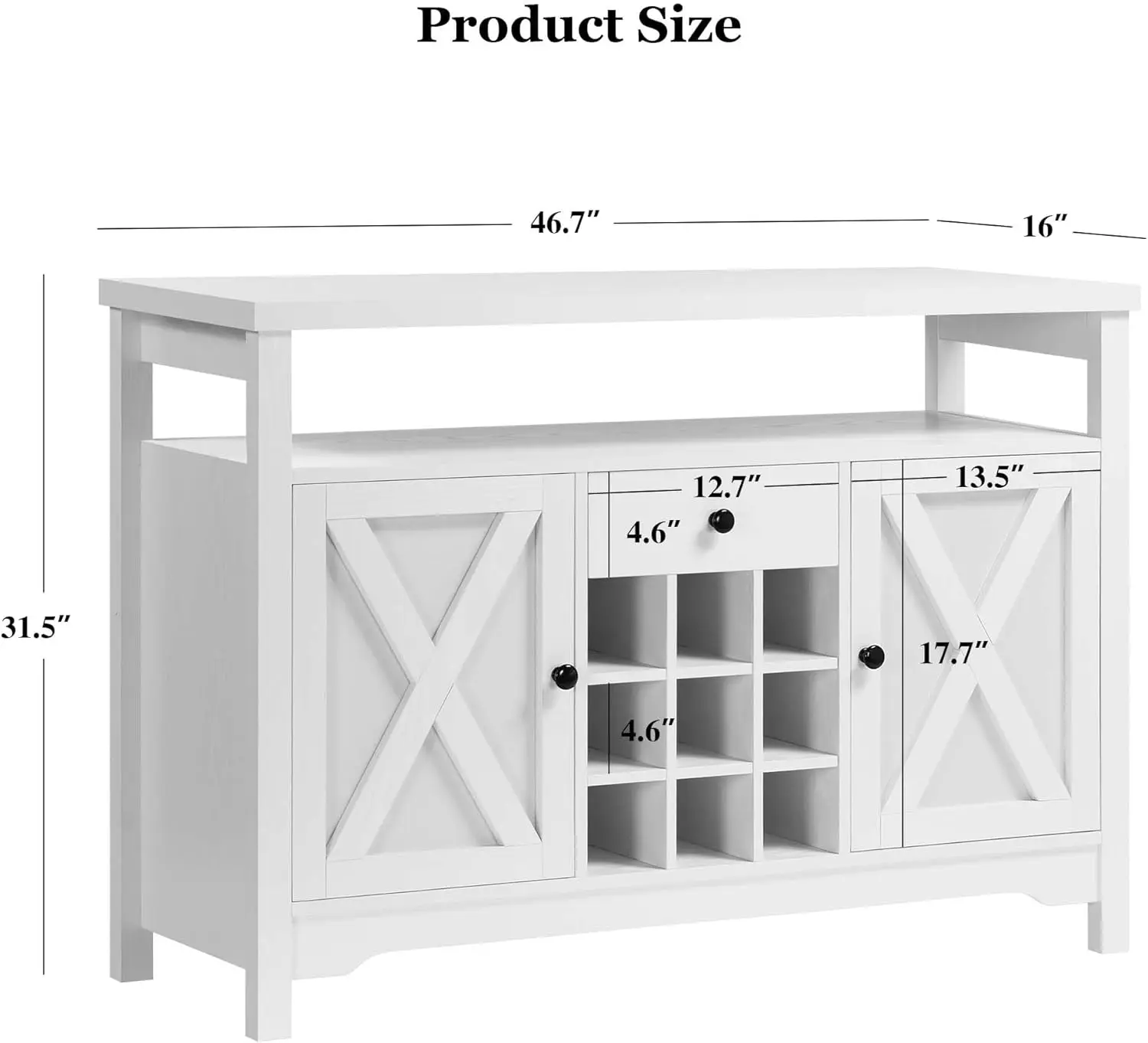 Mueble de bar con almacenamiento, mueble de estación de cafetería blanco de 47 pulgadas, mueble buffet de cafetería de granja con cajón, 9 vino R