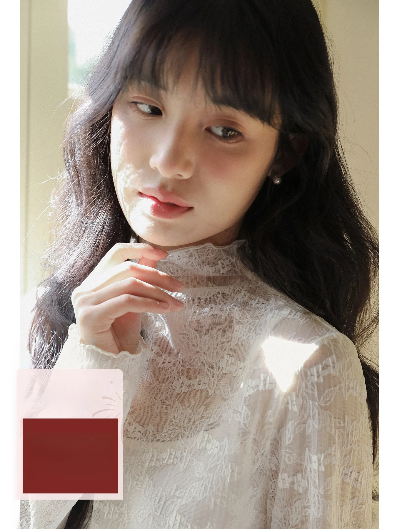 

Женский ультратонкий дышащий свитер-топ Cloudy Vanilla Lace Base с высоким воротником для многослойной носки зимой