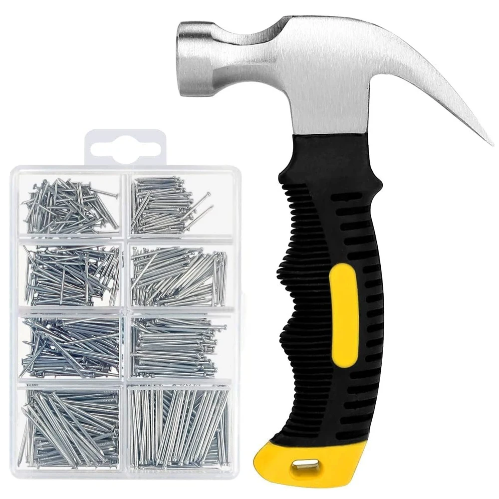 

New 1 Pack Small Nails for Hanging Pictures Assortment Kit , Mini Hammer Set with Hardware Nails Set 600 Wall Nails GJ0094