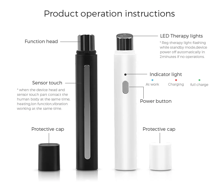 Dispositivo portatile per massaggiare gli occhi con luce rossa riscaldata e penna vibrante per la cura e la rimozione della bellezza