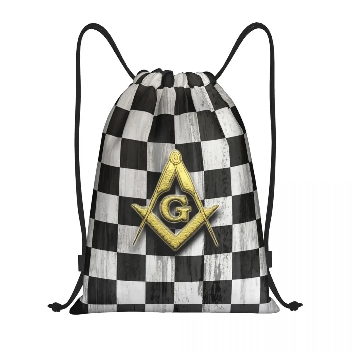 

Square Compass And Checkers Drawstring Backpack Women Men Sport Gym Sackpack Foldable Masonic Freemason Training Bag Sack