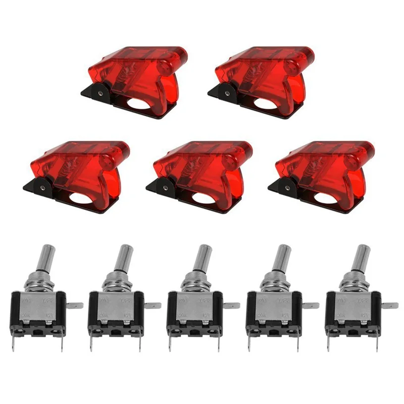 New-5pcs 12V SPST LED Illuminated 20A 3 Pin ON / OFF Rocker Toggle Switch Red Auto Cover For TE459