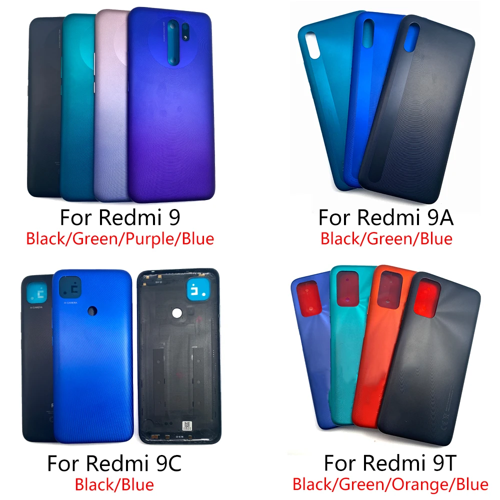 NEW Battery Cover Rear Door Housing Cover Replacement For Redmi 9 / 9A / 9C / 9T Back Rear Cover With Side Button Key