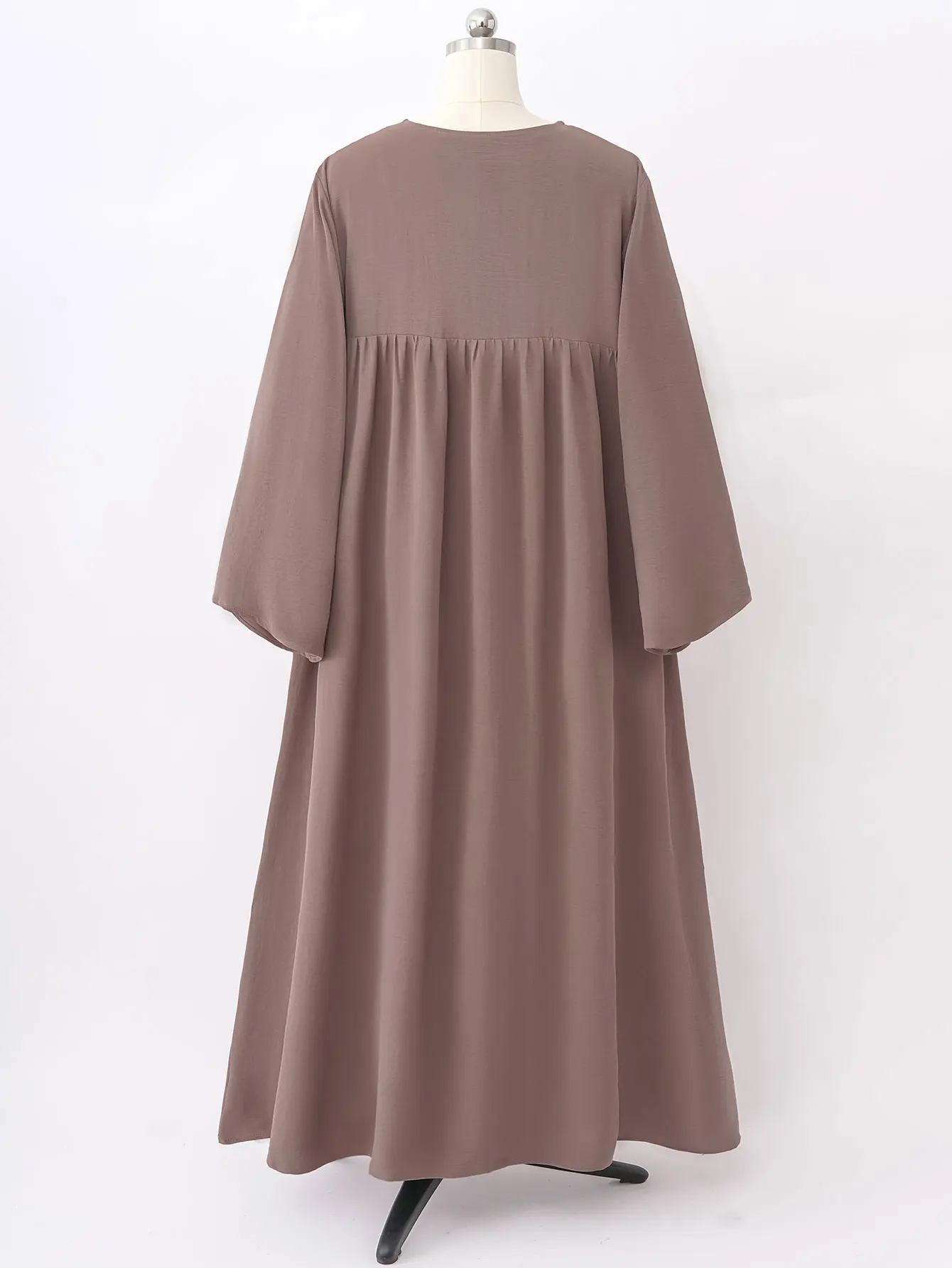 Classico Abaya musulmano con scollo a V raccolto in vita Design rilassato Silhouette lunga per una comoda medicazione modesta in vari scenari
