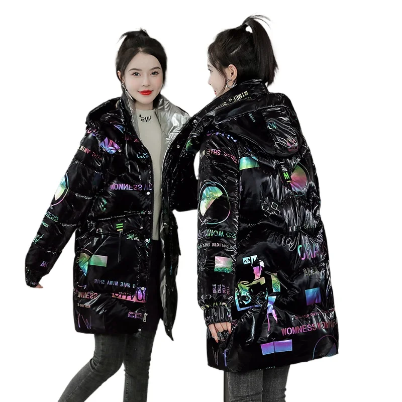 Vêtements rembourrés de coton brillant sans rinçage pour femmes, manteau d'hiver ample, moyen et Long, Version coréenne, veste Parkas, nouvelle tendance