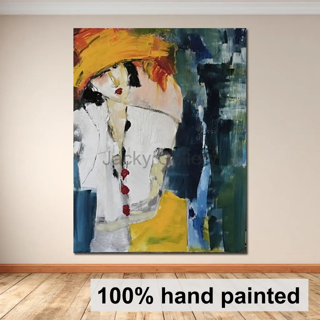 Hand Painted Abstract Human Silhouette Oil Painting Modern Figurative Wall Art Contemporary Canvas for Entryway Study Room Decor