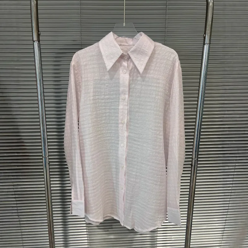 HKSH Summer New Women's Elegant Sweet Sheer Sunproof Long Sleeve Thin Shirt Trendy Layed Pleated Mini Skirt Two-piece Set HK7657