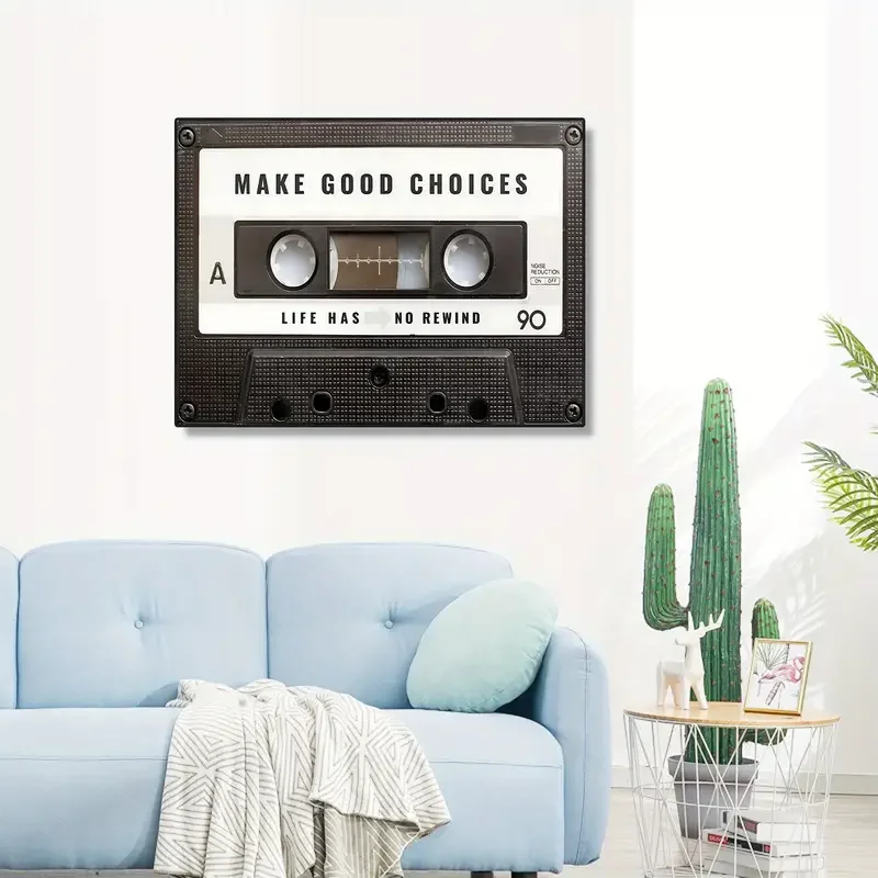 1pc Inspirational Cassette Wall Art Canvas Print Poster -  with Uplifting Quotes and Unique Make Good Choices Life Has