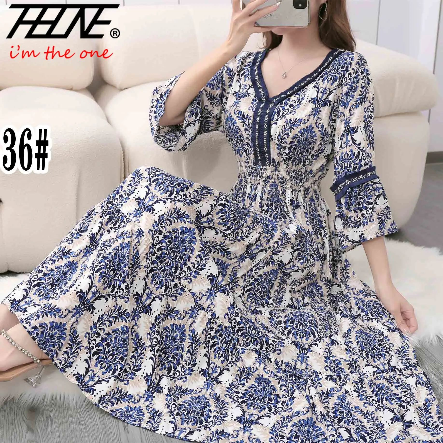 여성용 보헤미안 레이스 프린트 플로럴 코튼 맥시 V넥 캐주얼 빈티지 베스티도 로브, 한국 패션 스타일, 여름 인도 드레스