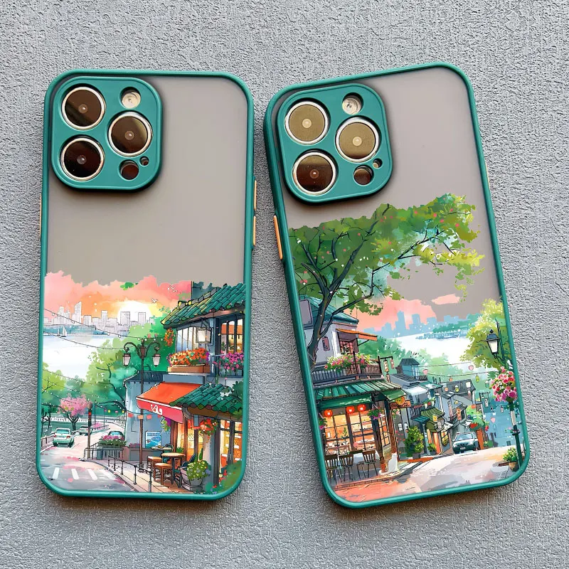 Feine Cartoon-Lila-Straßenlandschaft Handyhülle für iPhone 17 16 Pro Max Plus 15 14 13 12 11 Pro Max Mini XR XS X 7 8 Plus Rückseite – Detail 13
