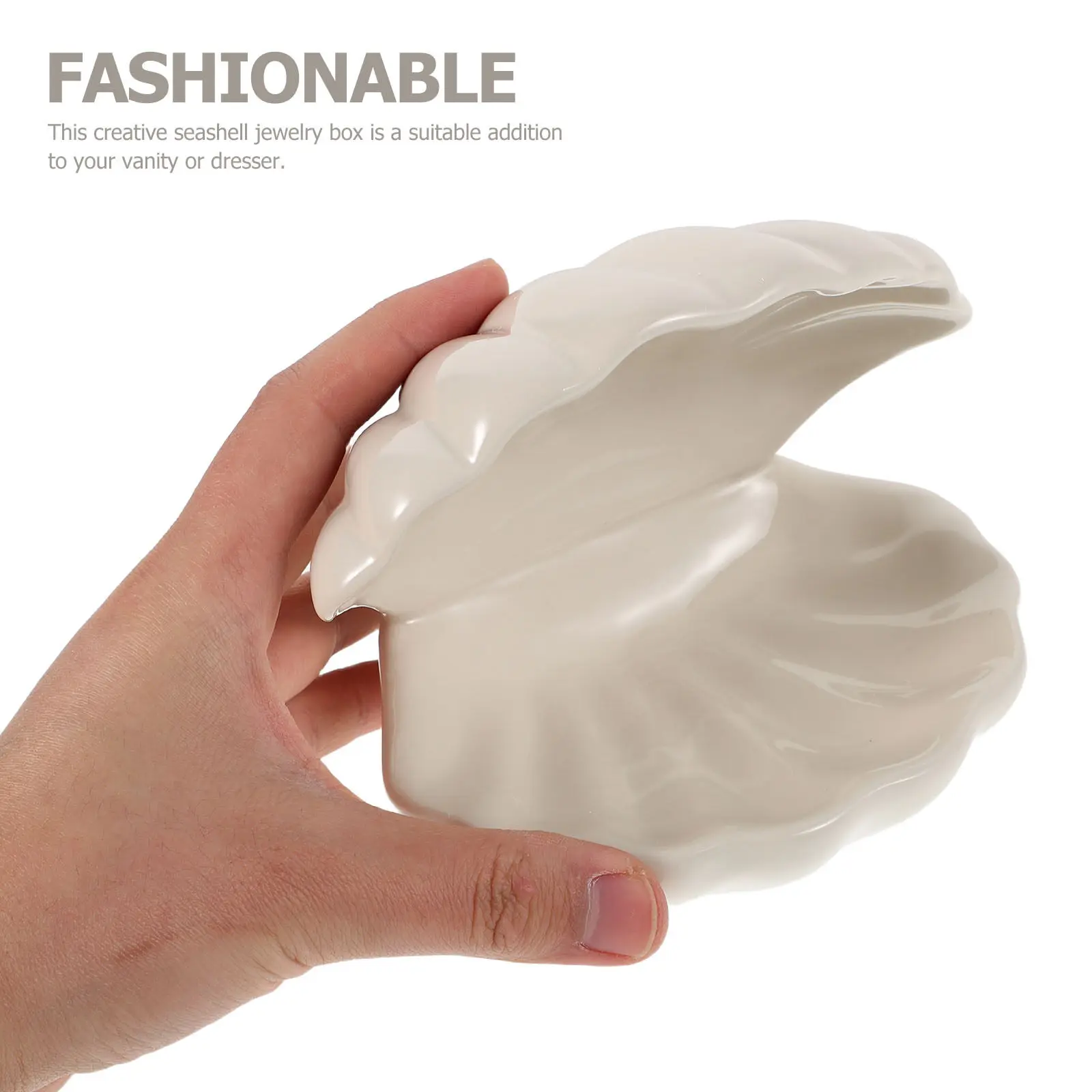 Seashell Shaped Ceramic Jewelry Box for Small Decorative Storage Tray Ring Earring Organizer Vanity Bathroom Bedroom