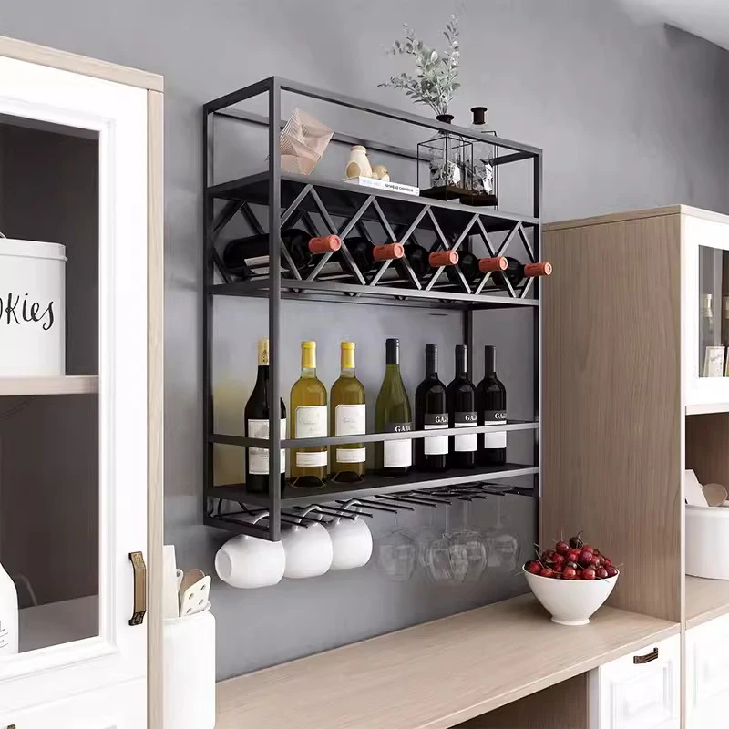 

Commercial Hanging Wine Rack Shelf Buffet Metal Retail Modern Bar Cabinet Unique Cocktail Cremalheira De Vinho Club Furniture