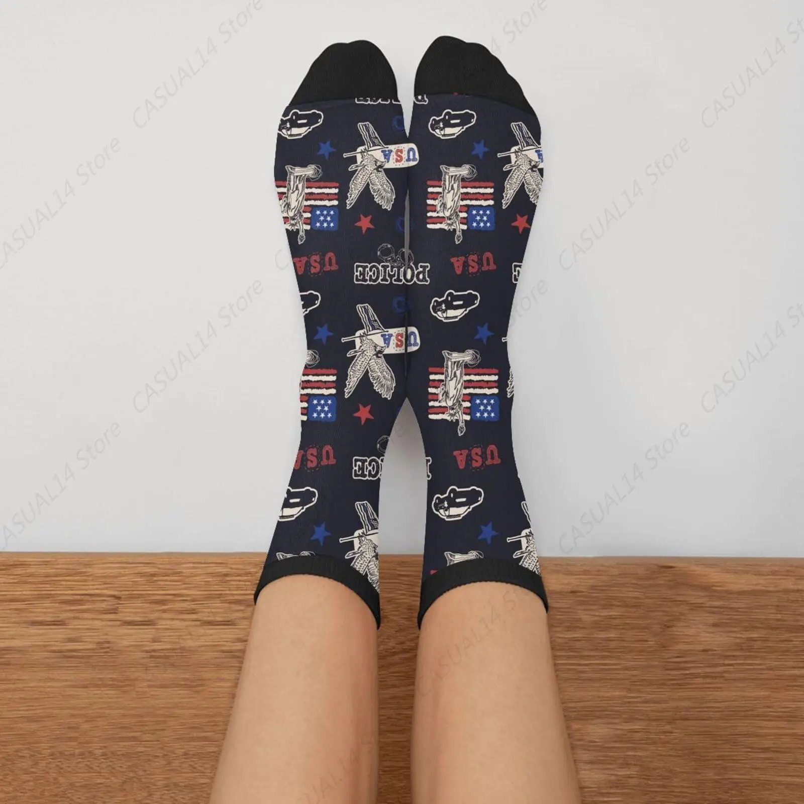 Bandera americana Bandera de la policía estadounidense Águila Estatua de la libertad Casual Divertido Funky Novedad Calcetines para hombres y mujeres